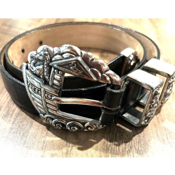 Brighton Noah's Arc Leather Belt with Silver Buckle - Size Small - Picture 1 of 6
